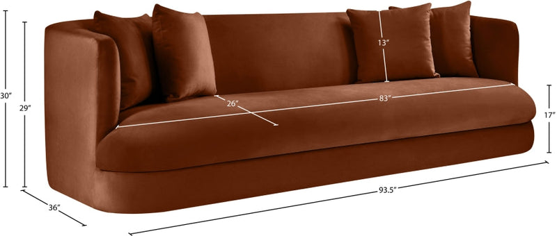 Alder 93.5" Velvet Upholstered Sofa in Cognac - 699Cognac-S