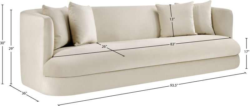 Alder 93.5" Velvet Upholstered Sofa in Cream - 699Cream-S