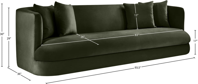 Alder 93.5" Velvet Upholstered Sofa in Green - 699Green-S