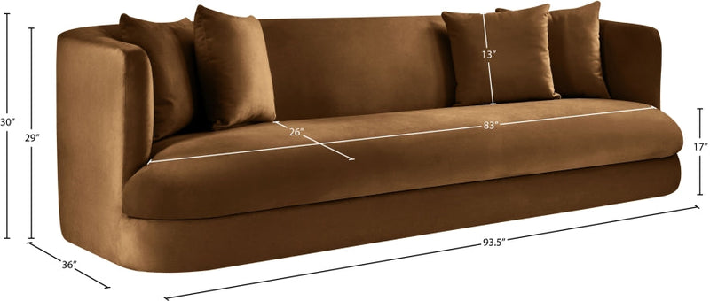 Alder 93.5" Velvet Upholstered Sofa in Saddle - 699Saddle-S