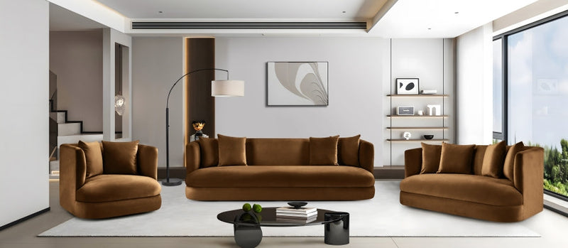 Alder 93.5" Velvet Upholstered Sofa in Saddle - 699Saddle-S
