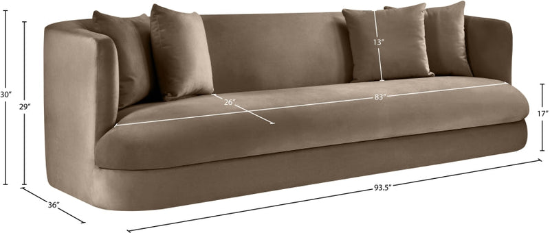 Alder 93.5" Velvet Upholstered Sofa in Taupe - 699Taupe-S