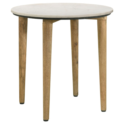 Aldis Round Marble Top Side End Table White and Natural - 703717