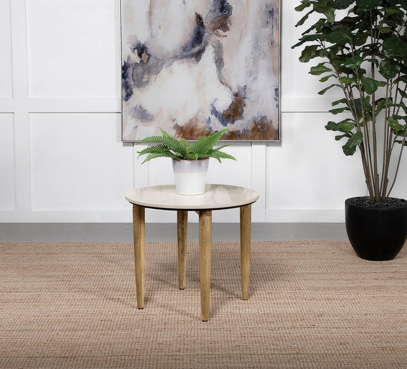 Aldis Round Marble Top Side End Table White and Natural - 703717