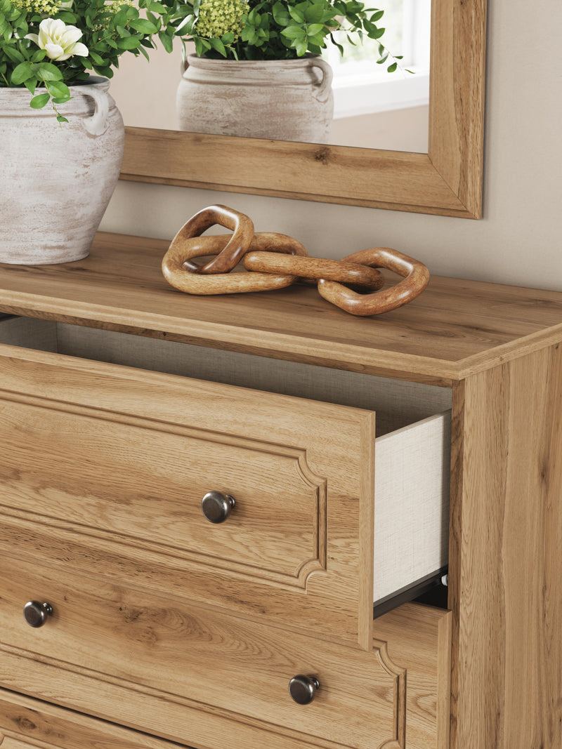 Aleaport Full Panel Bed with Mirrored Dresser in Warm Brown - PKG022635