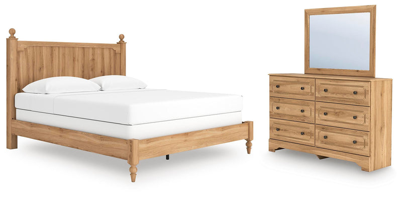 Aleaport King Panel Bed with Mirrored Dresser in Warm Brown - PKG022651