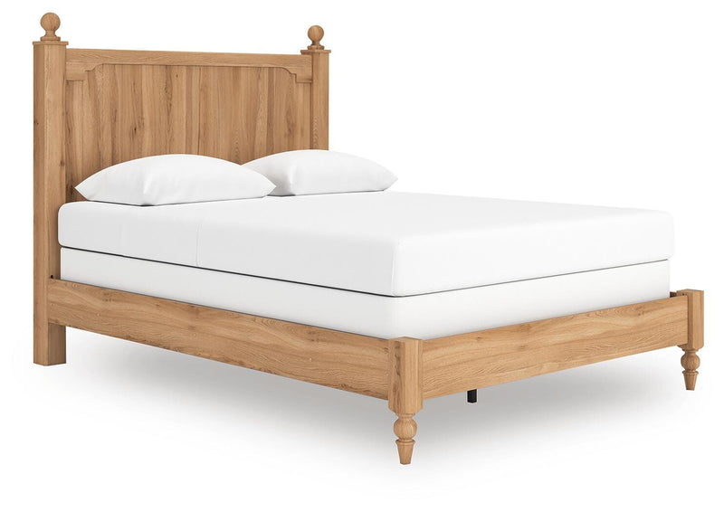 Aleaport Queen Panel Bed with Mirrored Dresser in Warm Brown - PKG022643