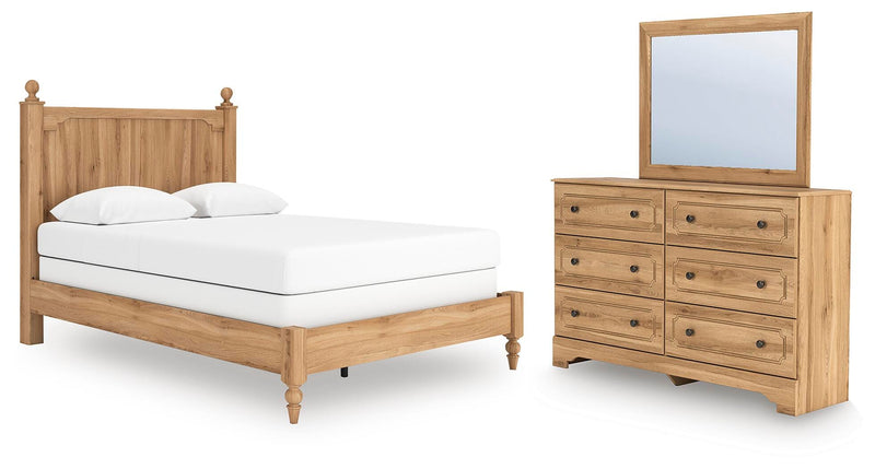 Aleaport Queen Panel Bed with Mirrored Dresser in Warm Brown - PKG022643