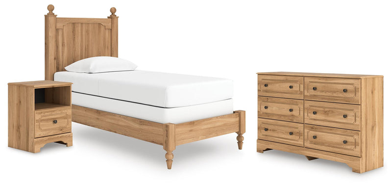 Aleaport Twin Panel Bed with Dresser and Nightstand in Warm Brown - PKG022634