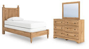 Aleaport Twin Panel Bed with Mirrored Dresser in Warm Brown - PKG022627