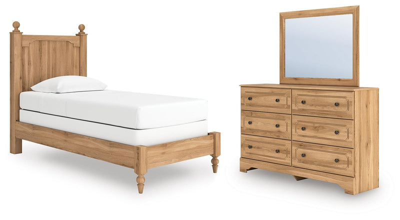 Aleaport Twin Panel Bed with Mirrored Dresser in Warm Brown - PKG022627