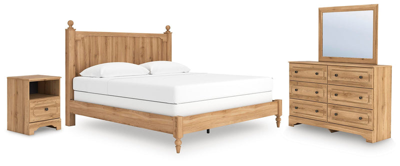Aleaport Warm Brown King Panel Bed, Dresser, Mirror and Nightstand - PCB1075B10