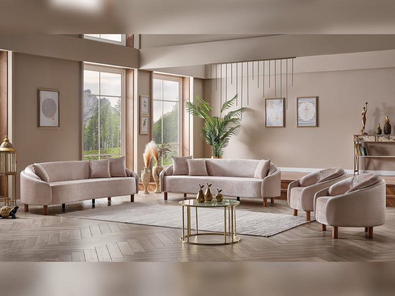 Alessa 4-pieces (2 Sofa & 2 Chair) Livingroom Set Cream in Cream - 101-ALE-SZ245-3311