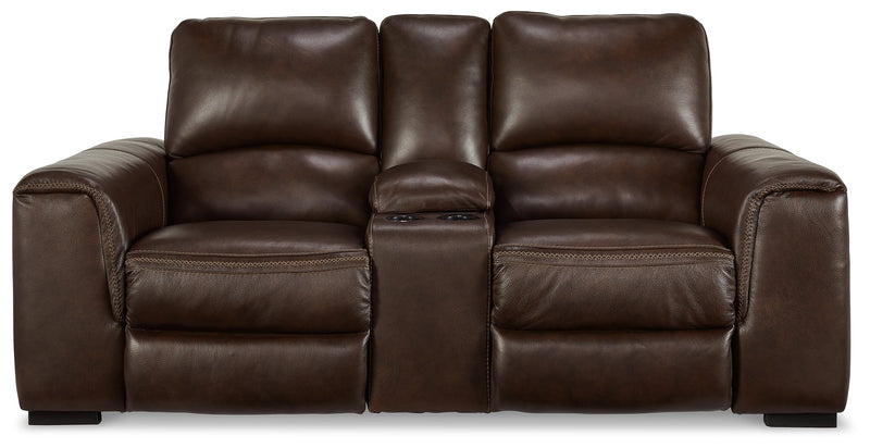 Alessandro Walnut Power Reclining Loveseat with Console - U2550218