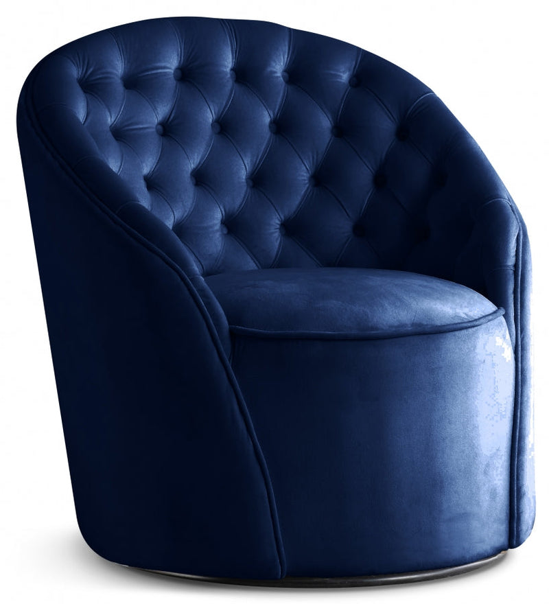 Alessio Velvet Upholstered Swivel Accent Chair in Blue - 501Navy