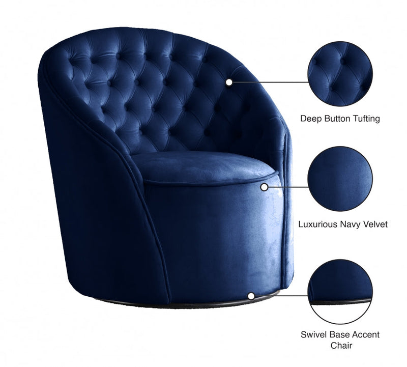 Alessio Velvet Upholstered Swivel Accent Chair in Blue - 501Navy