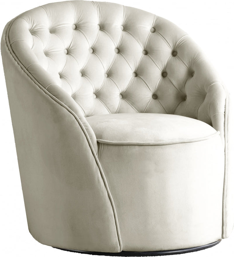 Alessio Velvet Upholstered Swivel Accent Chair in Cream - 501Cream