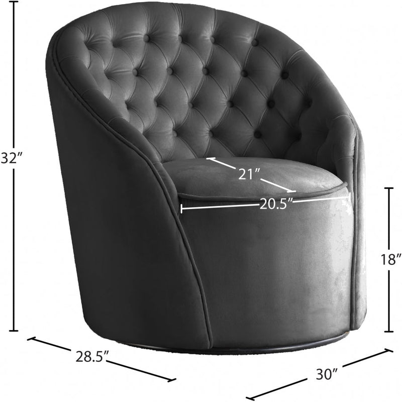 Alessio Velvet Upholstered Swivel Accent Chair in Grey - 501Grey