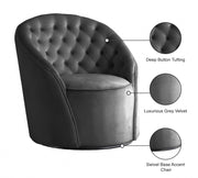 Alessio Velvet Upholstered Swivel Accent Chair in Grey - 501Grey