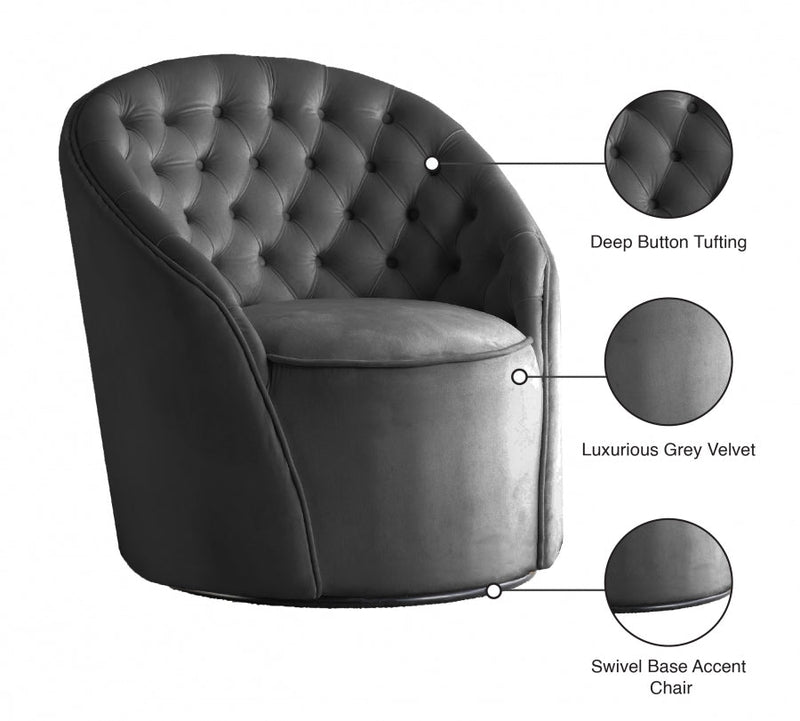 Alessio Velvet Upholstered Swivel Accent Chair in Grey - 501Grey