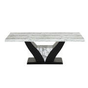 Alexa - Gray and White Faux Marble Tabletop with Black V-Shaped Base - D224-Table