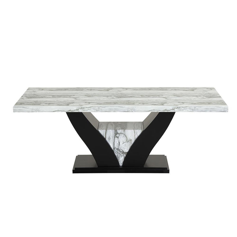 Alexa - Gray and White Faux Marble Tabletop with Black V-Shaped Base - D224-Table