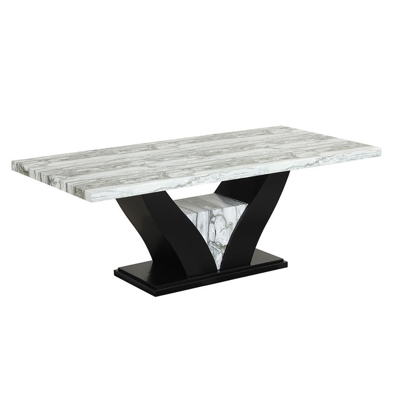 Alexa - Gray and White Faux Marble Tabletop with Black V-Shaped Base - D224-Table