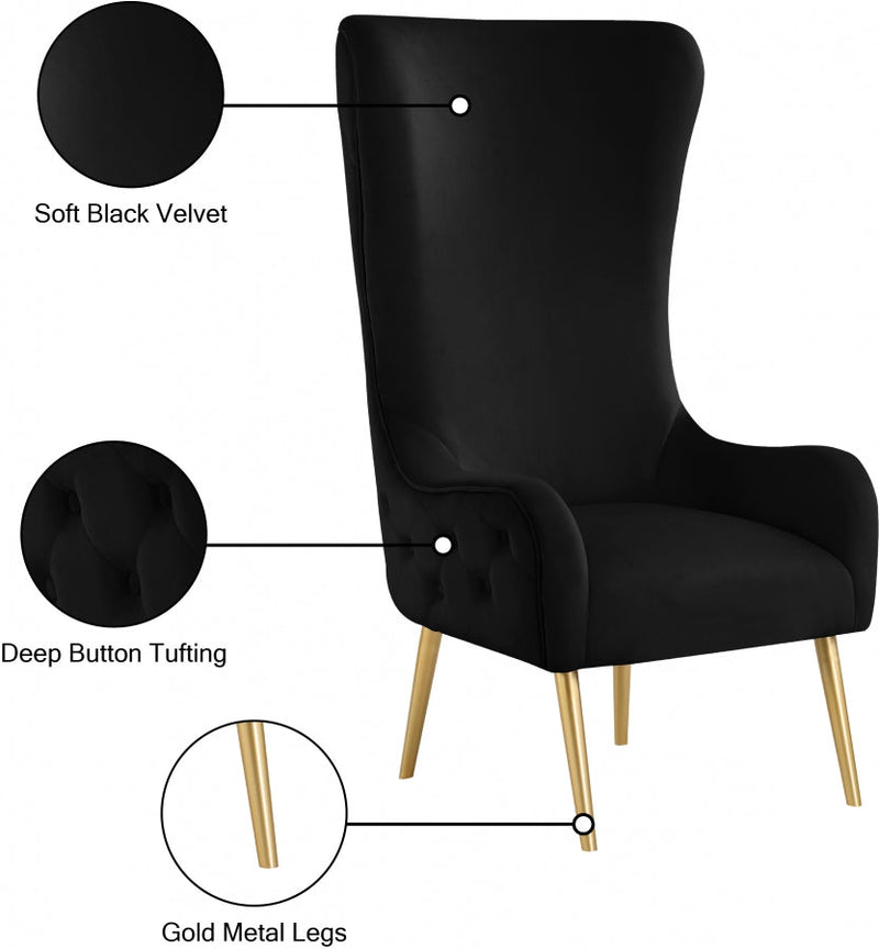 Alexander Velvet Upholstered Accent Chair in Black - 536Black