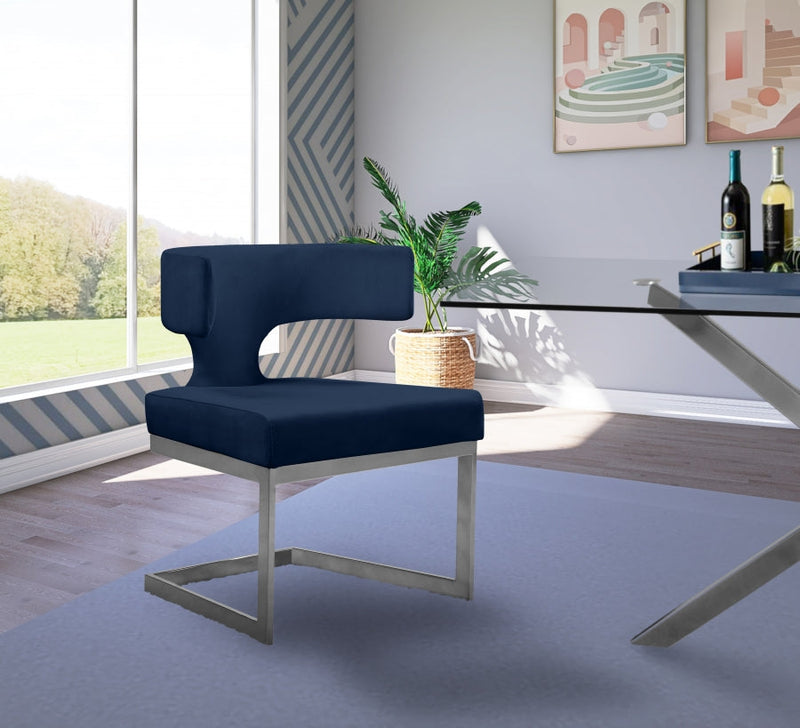 Alexandra Velvet Upholstered Dining Chair in Blue - 954Navy-C