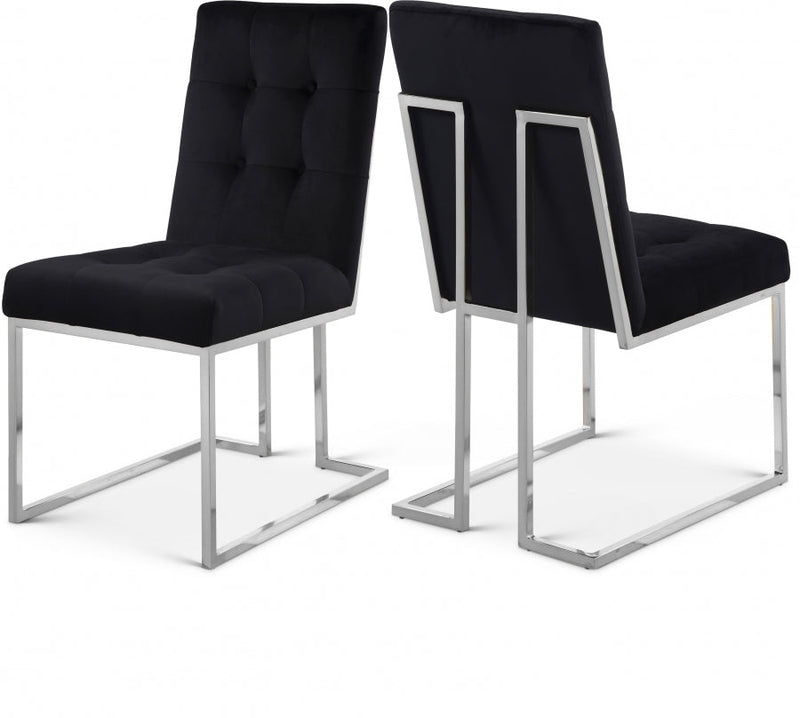 Alexis Velvet Upholstered Dining Chair in Black, Set of 2 - 731Black-C