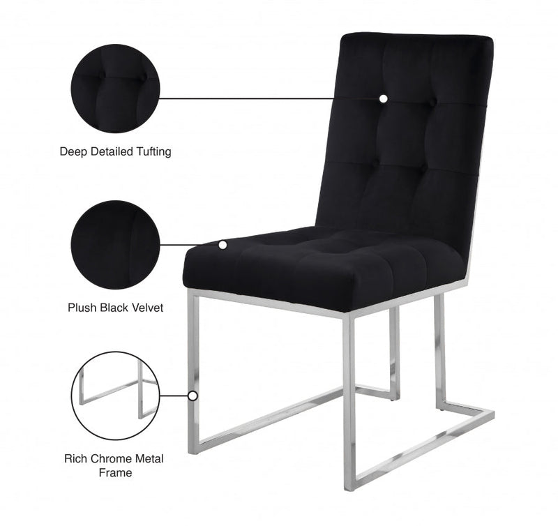 Alexis Velvet Upholstered Dining Chair in Black, Set of 2 - 731Black-C