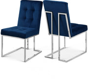 Alexis Velvet Upholstered Dining Chair in Blue, Set of 2 - 731Navy-C