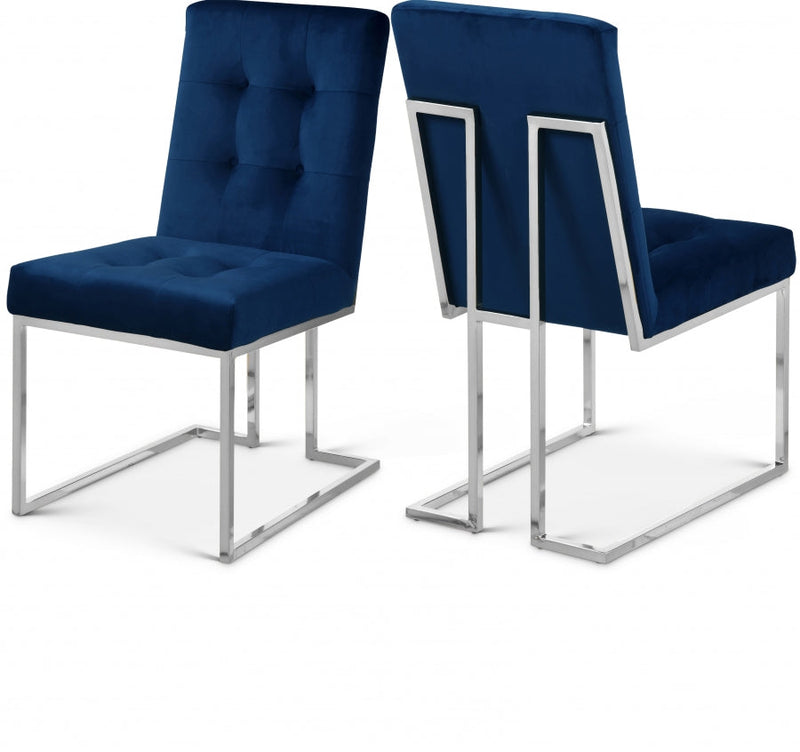 Alexis Velvet Upholstered Dining Chair in Blue, Set of 2 - 731Navy-C