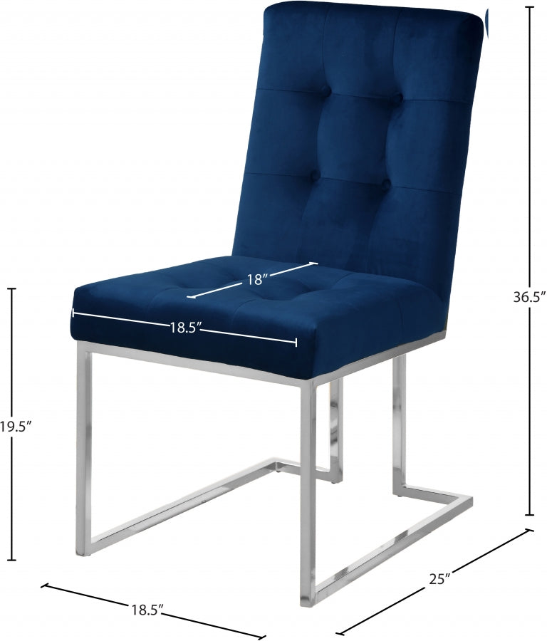 Alexis Velvet Upholstered Dining Chair in Blue, Set of 2 - 731Navy-C