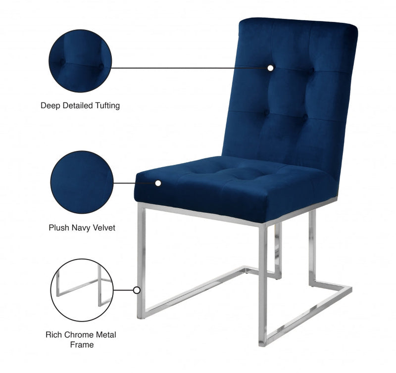 Alexis Velvet Upholstered Dining Chair in Blue, Set of 2 - 731Navy-C