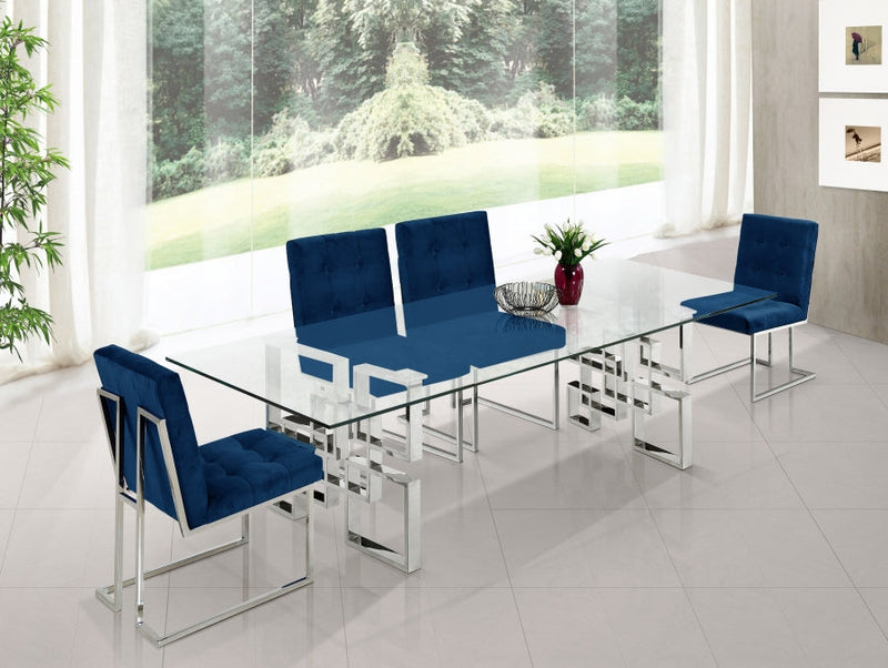 Alexis Velvet Upholstered Dining Chair in Blue, Set of 2 - 731Navy-C