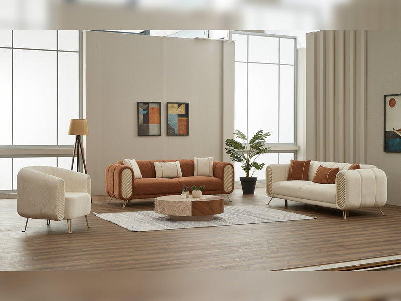 Alfa 3-pieces (Sofa & Loveseat & Chair) Livingroom Set in Cream - Brown - 200-SIM-ALF-CALVE03-CALVE10-321