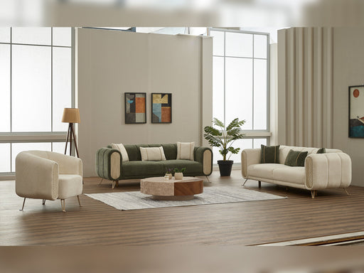 Alfa 3-pieces (Sofa & Loveseat & Chair) Livingroom Set in Cream - Green - 200-SIM-ALF-CALVE03-CALVE14-321