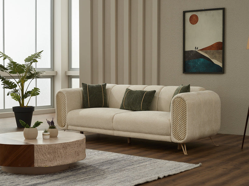 Alfa 3-pieces (Sofa & Loveseat & Chair) Livingroom Set in Cream - Green - 200-SIM-ALF-CALVE03-CALVE14-321