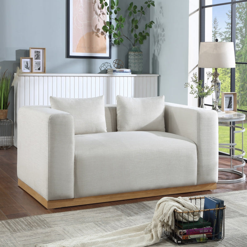 Alfie 67" Linen Textured Fabric Upholstered Loveseat in Cream - 642Cream-L
