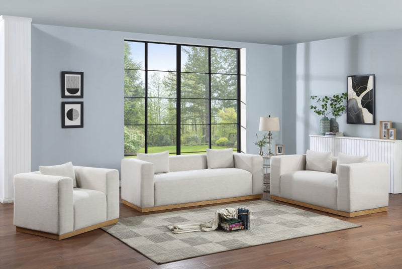 Alfie 67" Linen Textured Fabric Upholstered Loveseat in Cream - 642Cream-L
