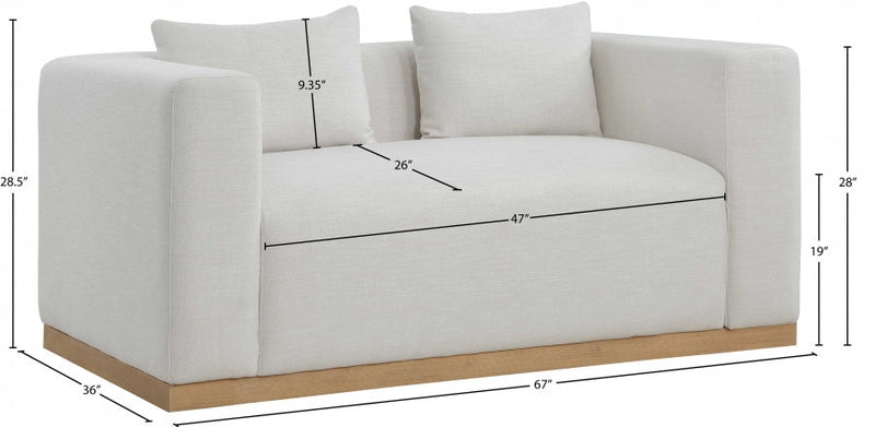 Alfie 67" Linen Textured Fabric Upholstered Loveseat in Cream - 642Cream-L
