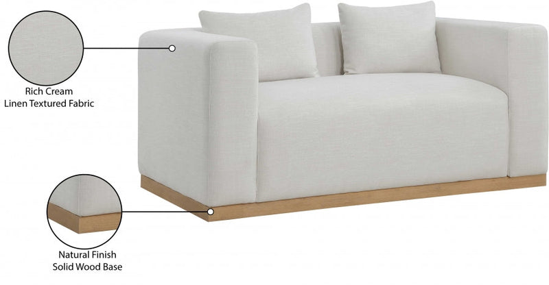 Alfie 67" Linen Textured Fabric Upholstered Loveseat in Cream - 642Cream-L