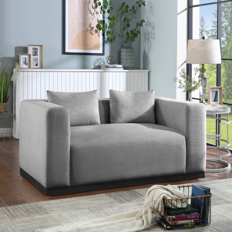 Alfie 67" Linen Textured Fabric Upholstered Loveseat in Grey - 642Grey-L