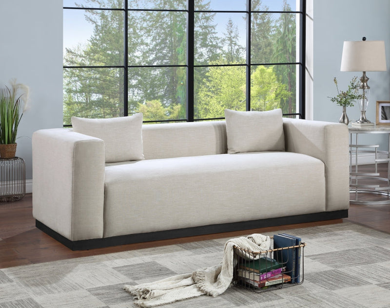 Alfie 90.5" Linen Textured Fabric Upholstered Sofa in Beige - 642Beige-S