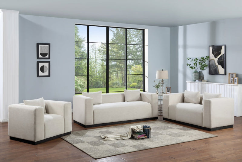 Alfie 90.5" Linen Textured Fabric Upholstered Sofa in Beige - 642Beige-S