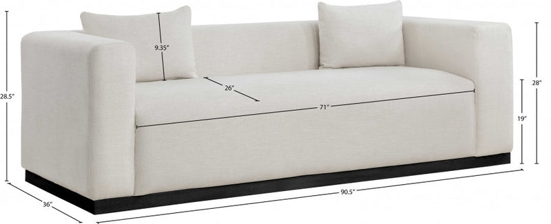 Alfie 90.5" Linen Textured Fabric Upholstered Sofa in Beige - 642Beige-S