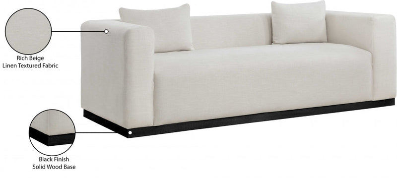 Alfie 90.5" Linen Textured Fabric Upholstered Sofa in Beige - 642Beige-S