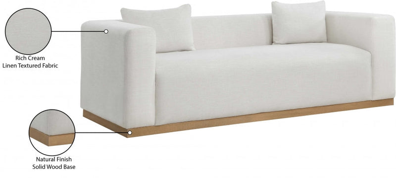 Alfie 90.5" Linen Textured Fabric Upholstered Sofa in Cream - 642Cream-S