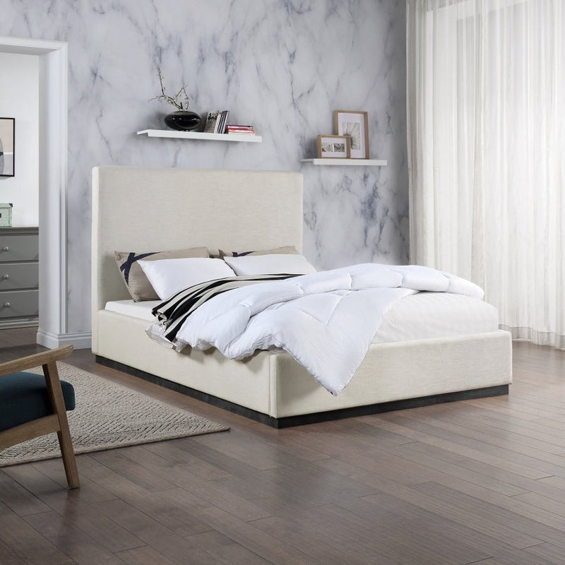 Alfie Linen Textured Fabric King Bed Beige - Gate FurnitureKing Bed